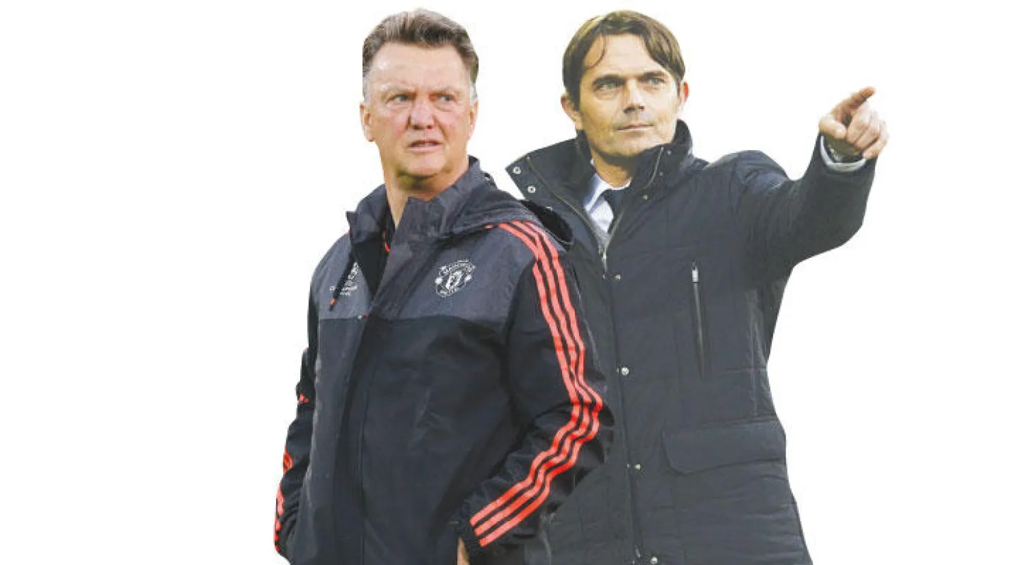 كوكو مدرب آيندهوفن («الشرق الأوسط»)  -  فان غال مدرب مانشستر يونايتد (رويترز)