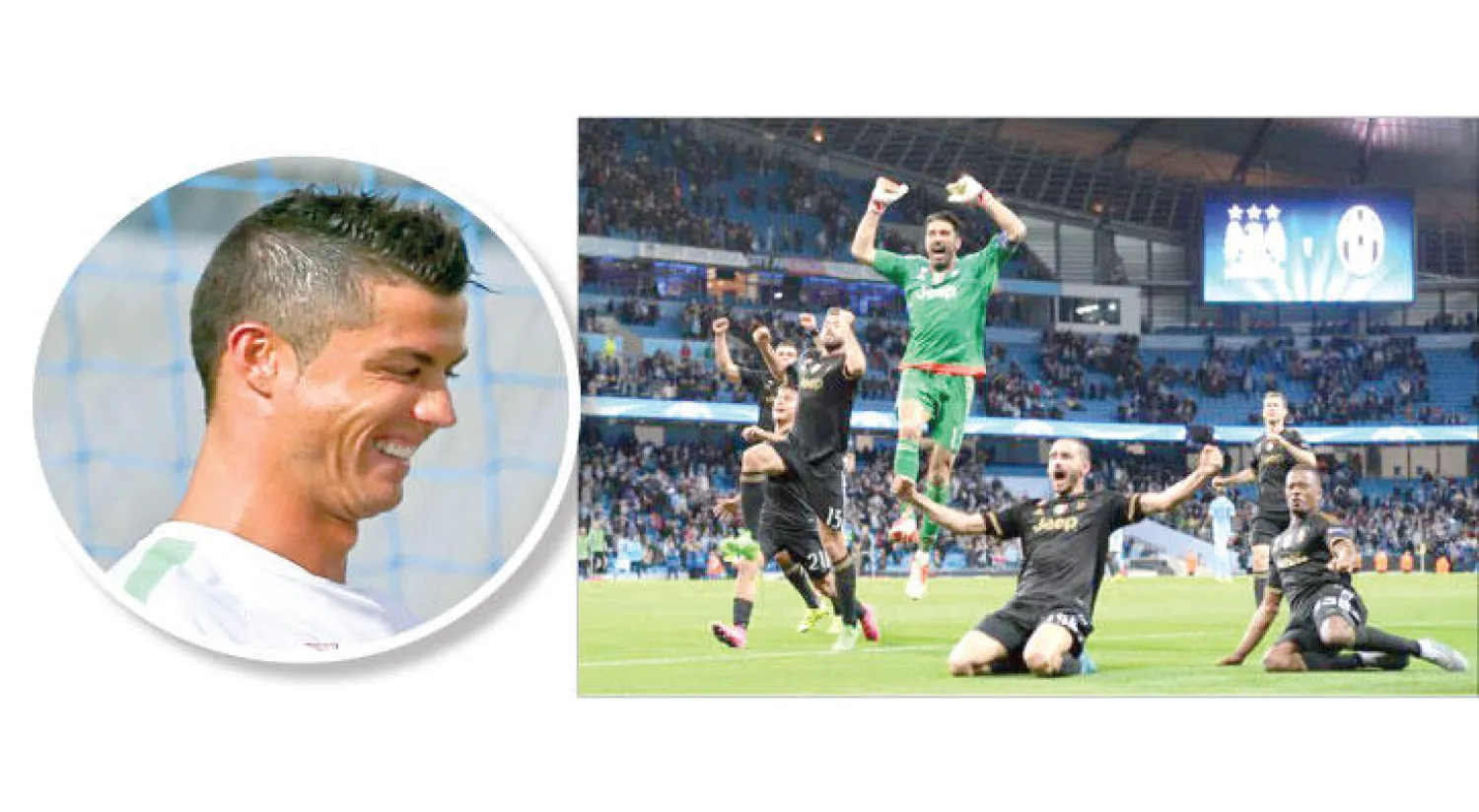 يوفنتوس يتطلع لتكرار فرحته الأوروبية في ملعب مانشستر سيتي بالدوري الإيطالي (أ.ف.ب)، و رونالدو المتألق أوروبيا ومحليا (إ.ب.أ)