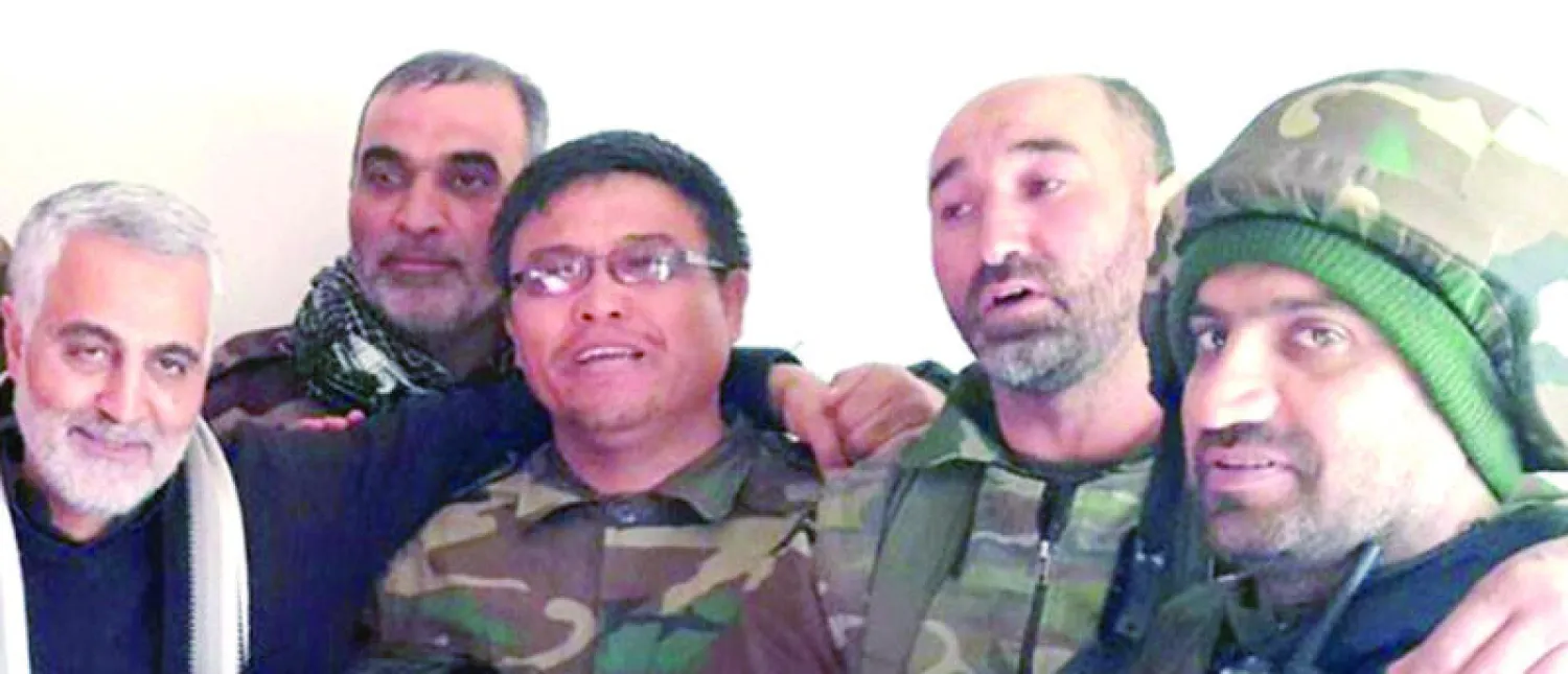 صورة تداولها ناشطون إيرانيون وسوريون عبر شبكات  التواصل الاجتماعي تجمع قاسم سليماني وأربعة من  قادة الحرس الثوري قتلوا في سوريا في شهر مايو الماضي