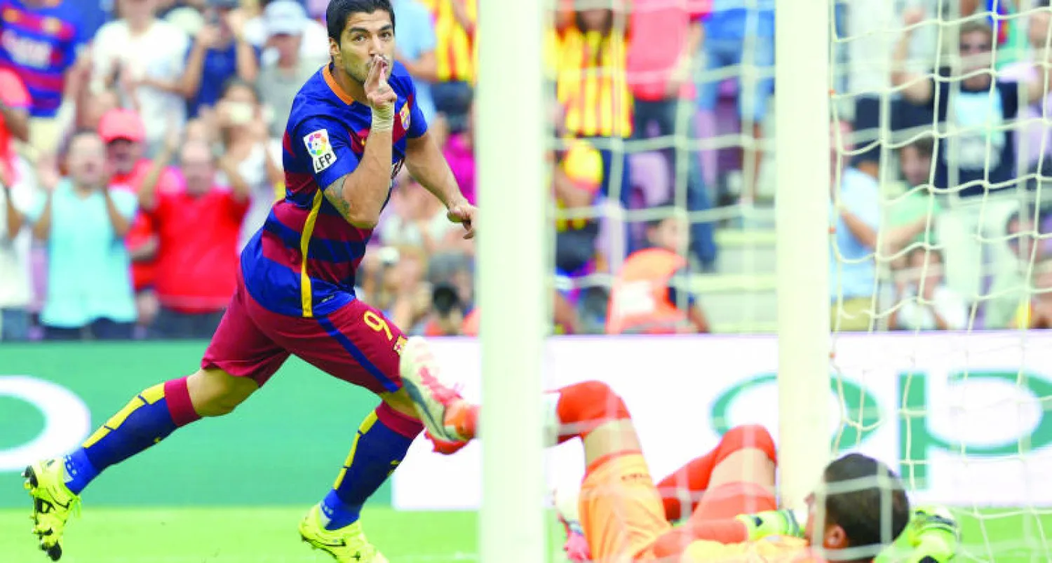 سواريز يعزز تقدم برشلونة (أ.ب)