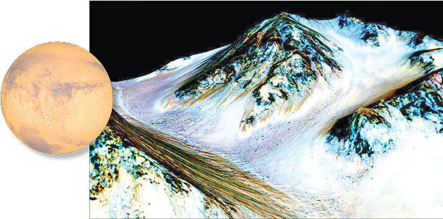 آخر صورة وزعتها «ناسا» لسطح الكوكب تظهر الخطوط التي يمتد بعضها إلى مئات الأمتار وعرضها على خمسة أمتار وتظهر فقط في مواسم الحر وتتوسع ومن ثم تختفي مع تدني الحرارة (أ.ب) و المريخ يفتقر لمجال مغناطيسي كالذي يوفر الحماية  للأرض (رويترز)