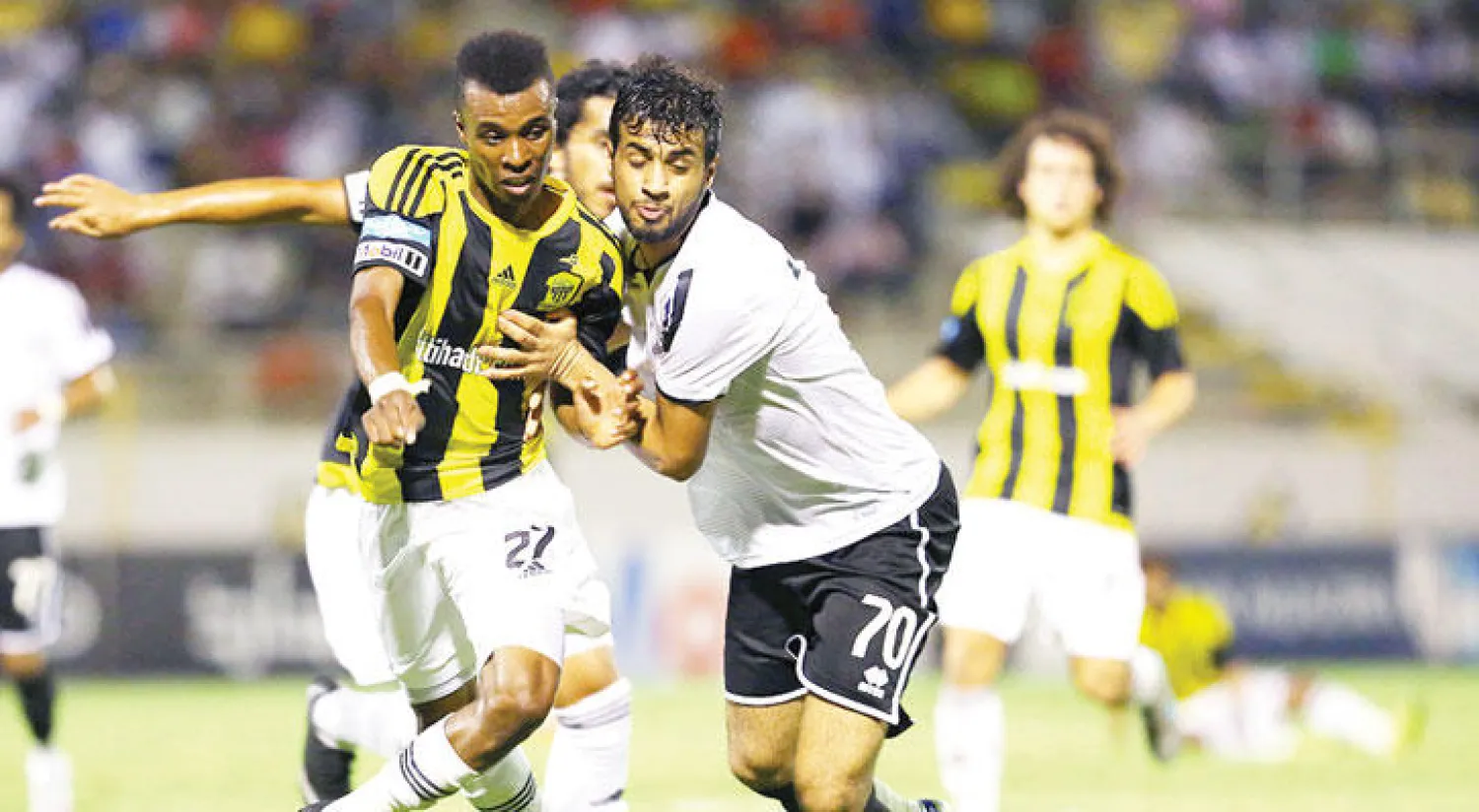 من المباراة التجريبية التي جمعت الاتحاد وهجر أمس الأول (المركز الإعلامي بنادي الاتحاد)