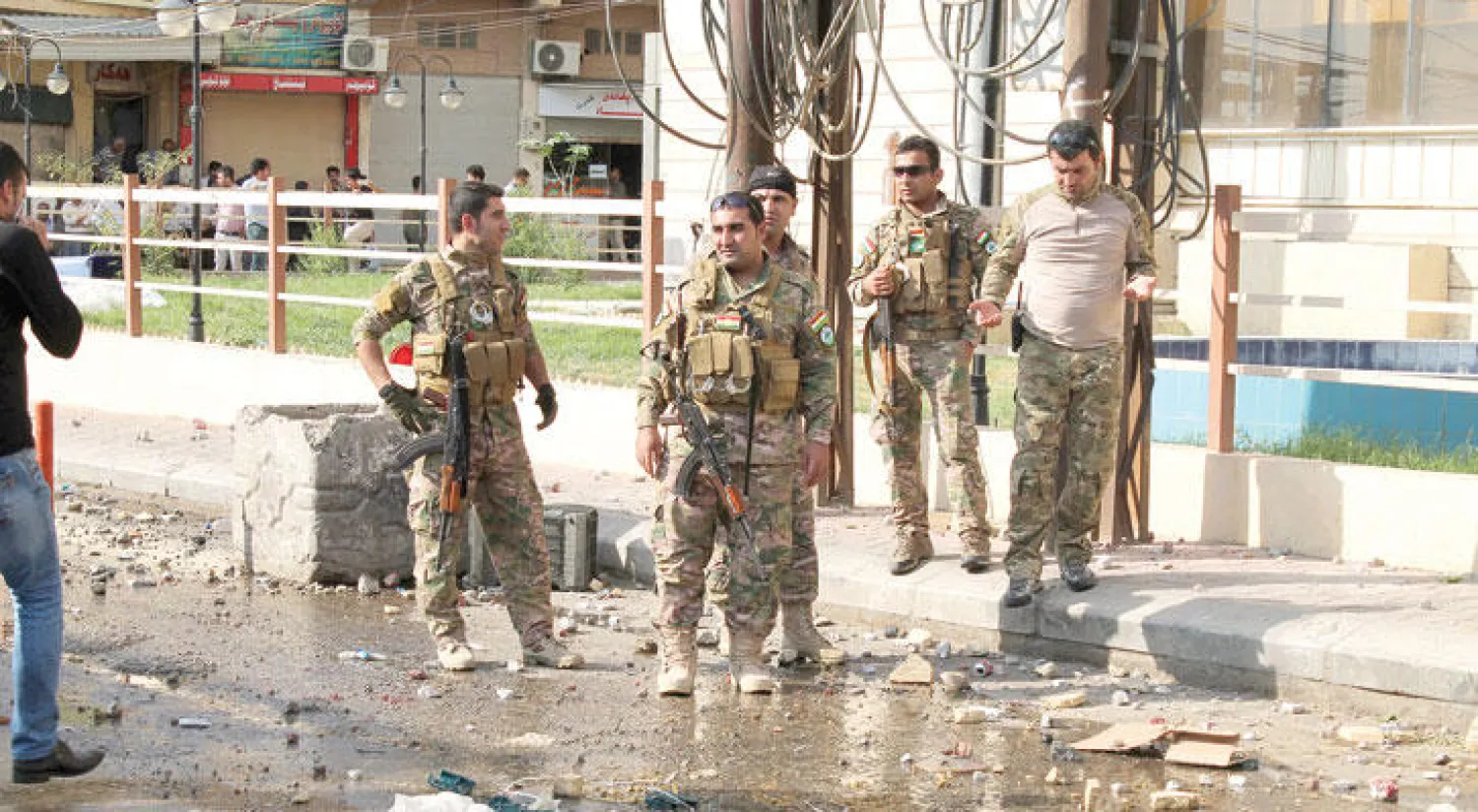 عناصر من قوات  البيشمركة الكردية في مدينة السليمانية شمال العراق التي شهدت مظاهرات أدت إلى مقتل ثلاثة أشخاص (رويترز)