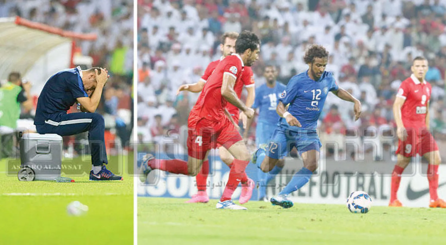 ياسر الشهراني في هجمة هلالية أمام الأهلي الإماراتي (تصوير: علي العريفي)  -  دونيس مدرب الهلال غاضبًا بعد الخروج الآسيوي (تصوير: علي العريفي)
