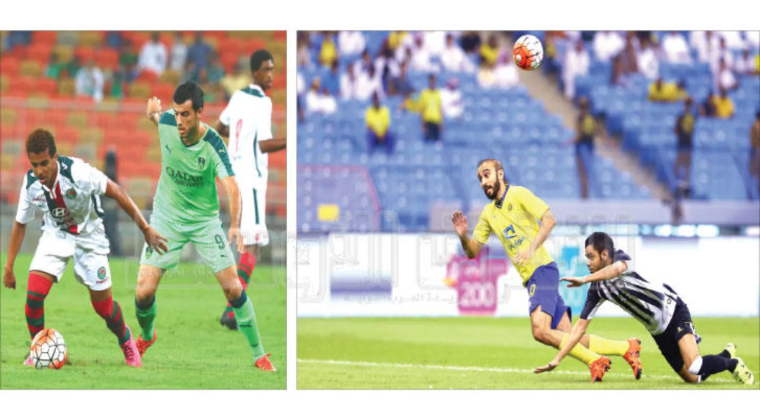 السهلاوي في هجمة نصراوية ضد مرمى الشباب (تصوير: علي العريفي)، عمر السومة قاد الأهلي لفوز صعب على الاتفاق أمس (تصوير: عدنان مهدلي)