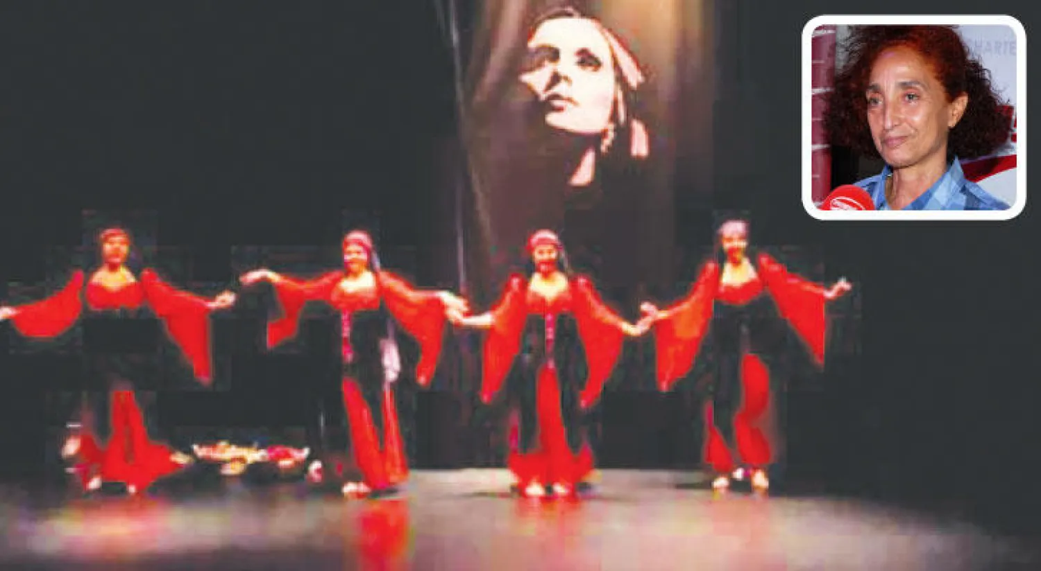 مشهد من مسرحية «سوس» التونسية.. وتبدو في الإطار الممثلة فاطمة سعيدان