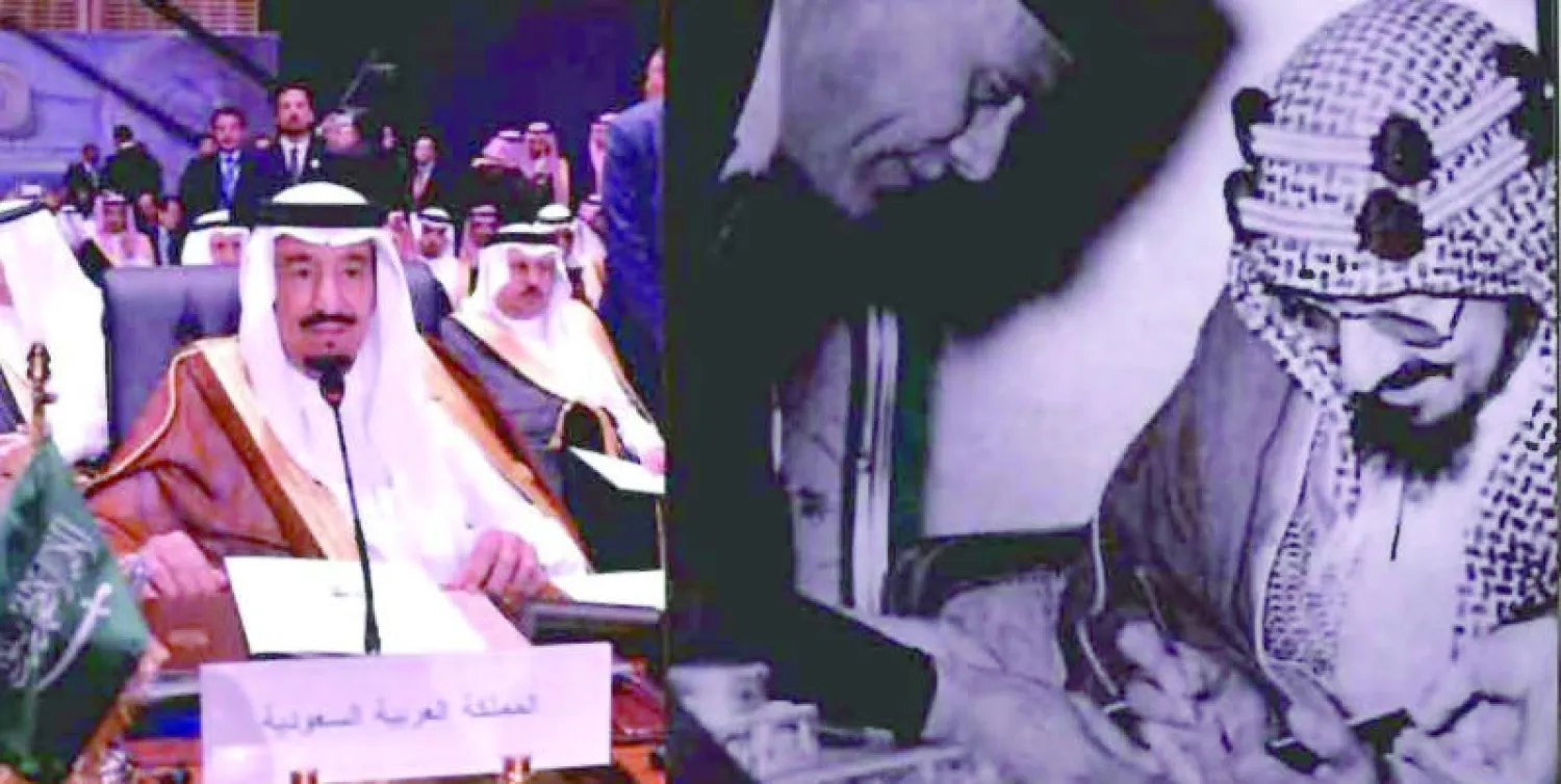 العلاقات التاريخية بين السعودية والجامعة العربية.. في إصدار جديد وزع أمس خلال احتفال الجامعة بمرور 70 عاما على تأسيسها («الشرق الأوسط»)