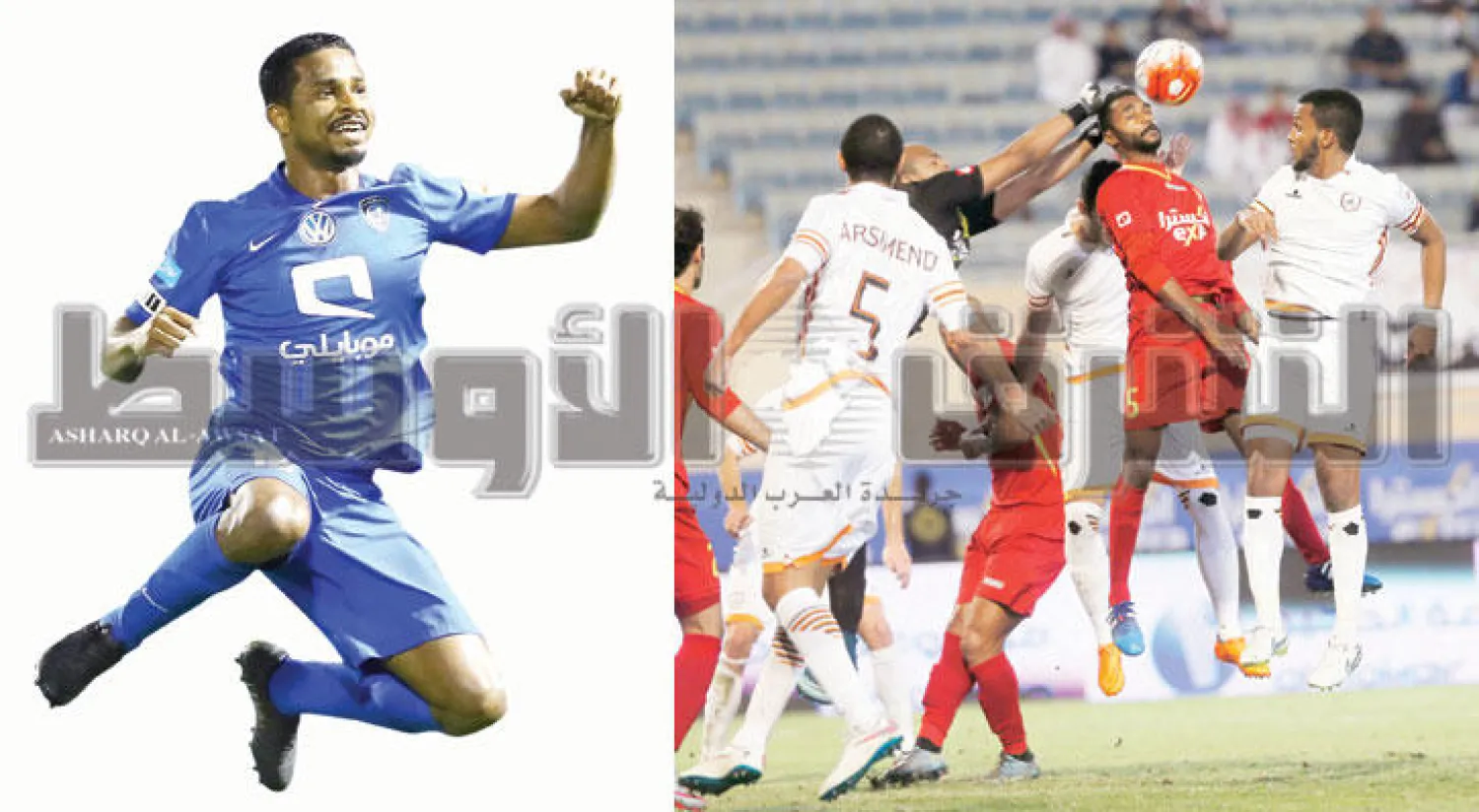جانب من المواجهة التي جمعت القادسية والشباب في الخبر (تصوير: عيسى الدبيسي)  -  ناصر الشمراني يحتفل بأحد أهدافه في الخليج (تصوير: علي العريفي)
