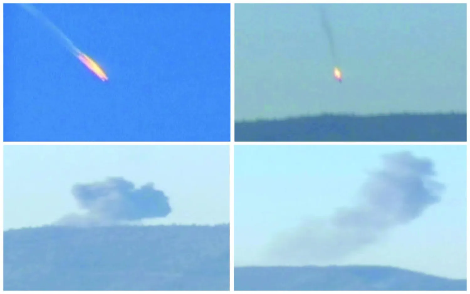 لقطات فيديو تظهر طائرة السوخوي الروسية من إصابتها حتى سقوطها في إقليم هاتاي بجنوب غربي تركيا أمس (رويترز)