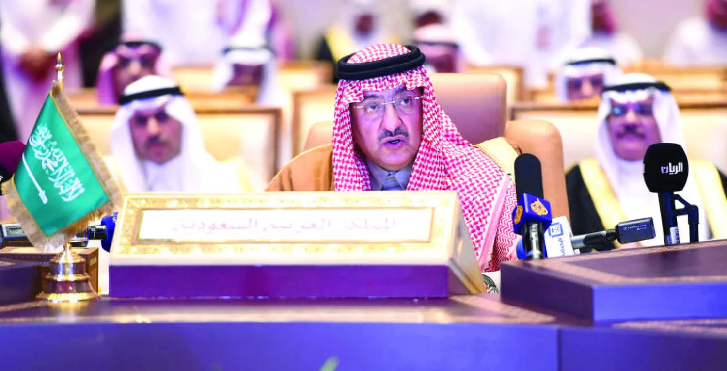 الأمير محمد بن نايف خلال كلمته التي ألقاها أمام وزراء داخلية دول الخليج العربية في اجتماعهم الـ 34 في الدوحة (واس)