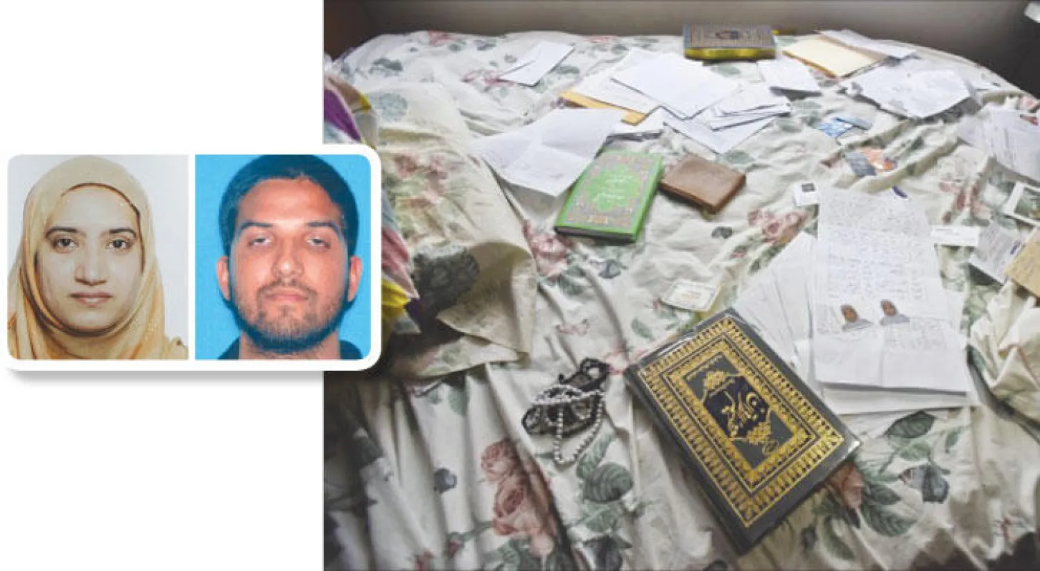 تاشفين مالك وزوجها سيد رضوان فاروق المولود في مدينة شيكاغو الأميركية (واشنطن بوست)، بعض مقتنيات الزوجين من داخل منزلهما في مدينة سان برناردينو في كاليفورنيا (واشنطن بوست)