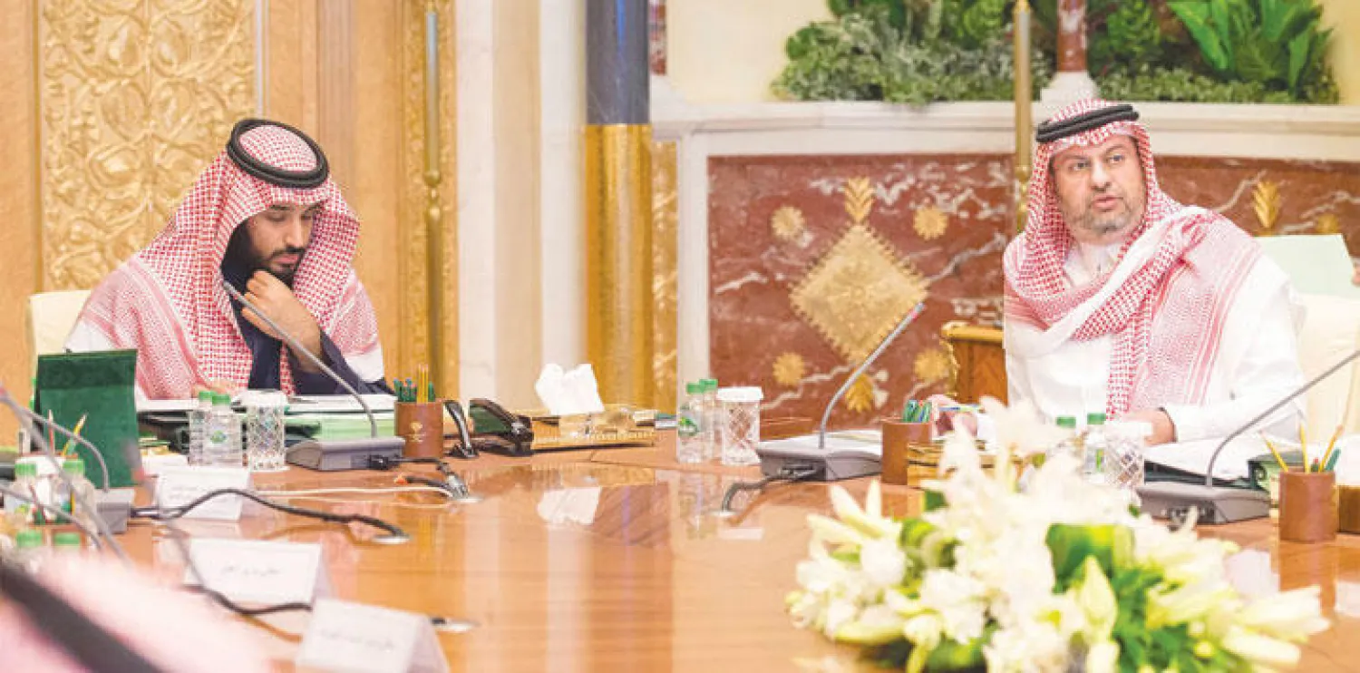 الأمير محمد بن سلمان خلال رئاسته مجلس الشؤون الاقتصادية والتنمية.. ويبدو الأمير عبد الله بن مساعد الرئيس العام لرعاية الشباب (واس)
