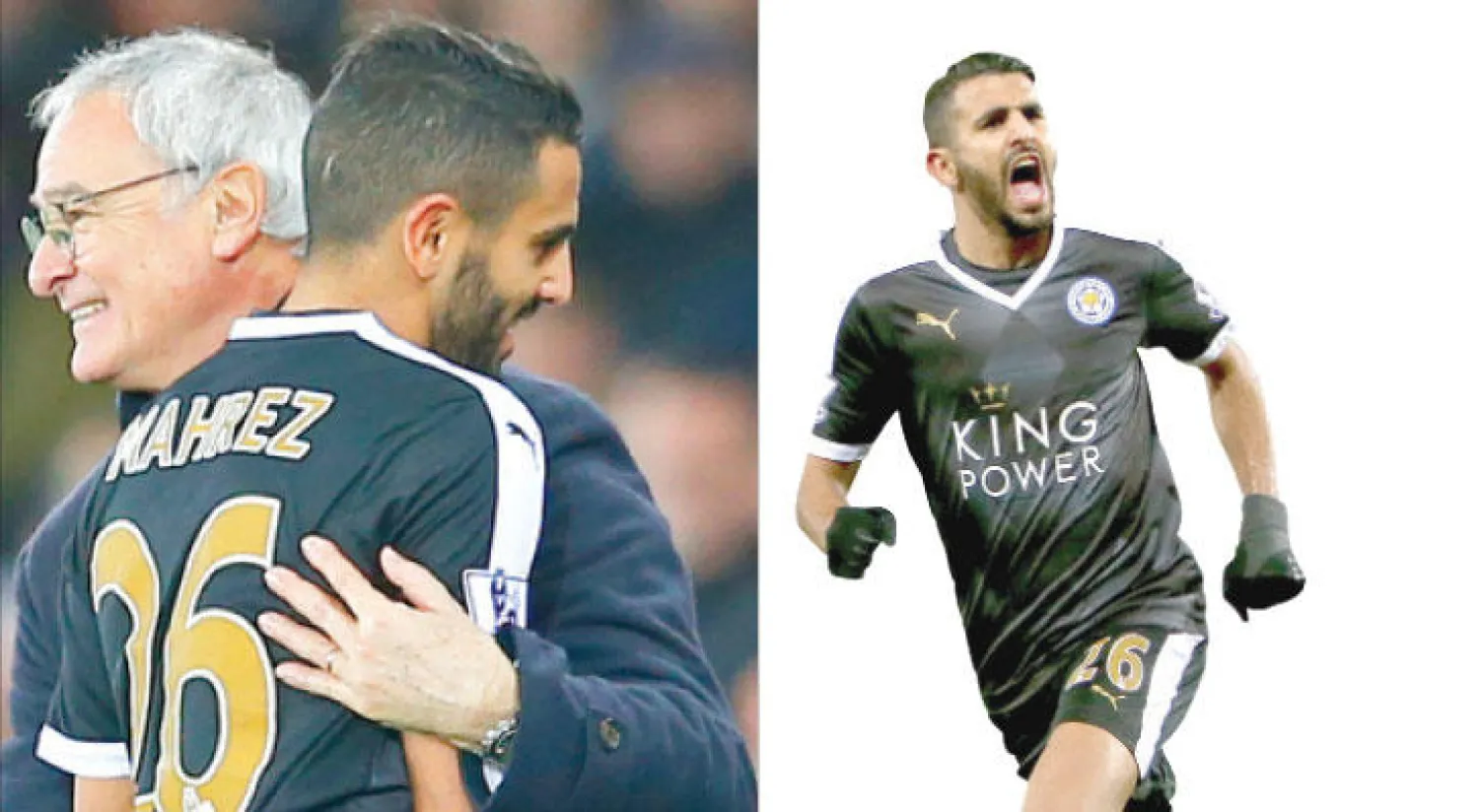 لاعب ليستر سيتي الجزائري رياض محرز، و محرز ومدربه رانييري بعد ثلاثية سوانزي (رويترز)