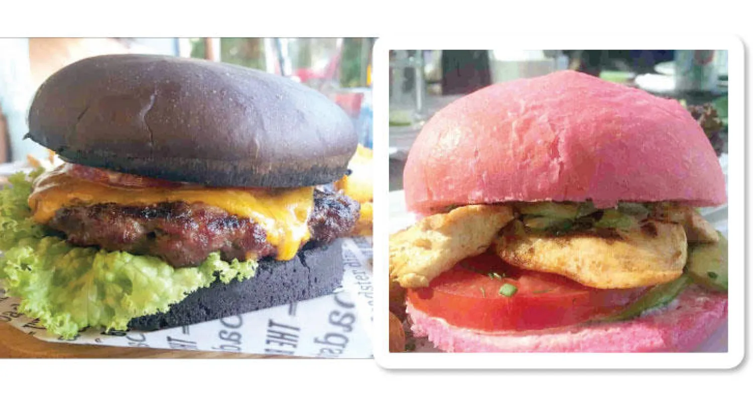 هامبرغر باللون الوردي كما يقدمه مطعم «ديو» في بيروت، برغر باللون الأسود على طريقة مطعم «رودستر» في لبنان