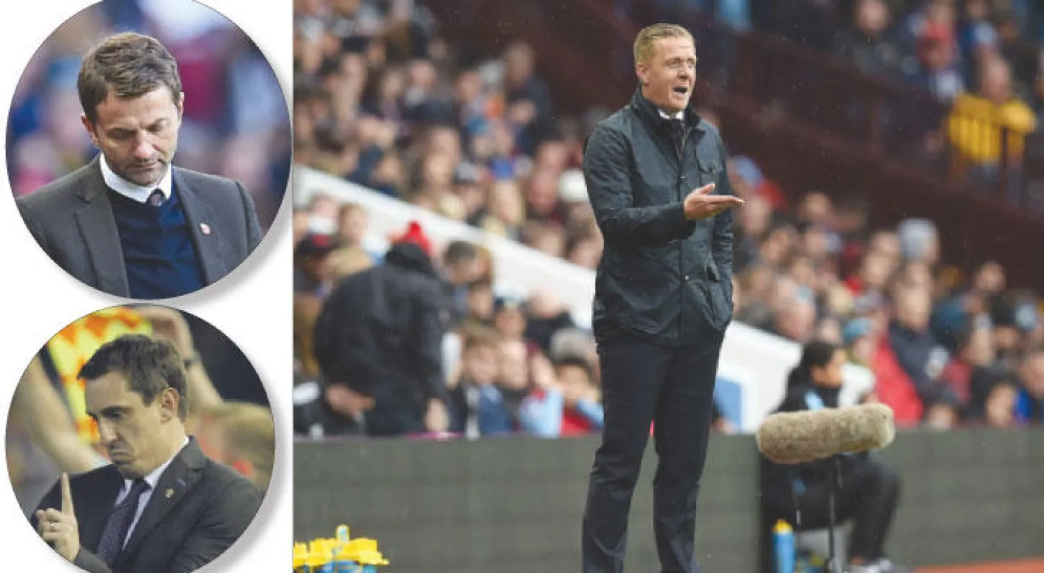 مونك منقذ سوانزي لن يستمر(أ.ف.ب)، شيروود أنقذ فيلا الموسم الماضي ثم أقيل هذا الموسم (أ.ف.ب)، غاري نيفيل بدأ مهمته مع فالنسيا (أ.ف.ب)