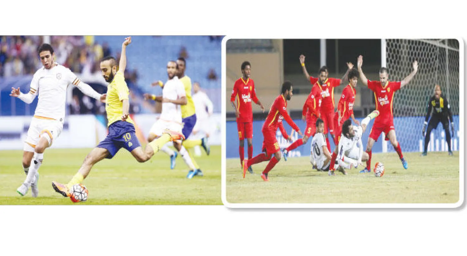 من المواجهة التي جمعت القادسية وهجر (تصوير: عيسى الدبيسي)، من مباراة الشباب والنصر أمس في دوري المحترفين (تصوير: عبدالعزيز النومان)