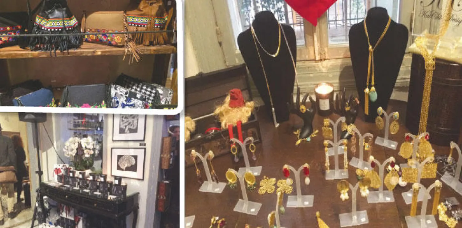 مجموعة تصاميم الحلي «كاتشي» التي تمزج بين القديم والحديث - الحقائب الجلدية المطرّزة باليد ضمن معروضات «سيستا بروان» - ركن الشموع المعطّرة لريم الجندي والمستوردة مكوناتها من أميركا.