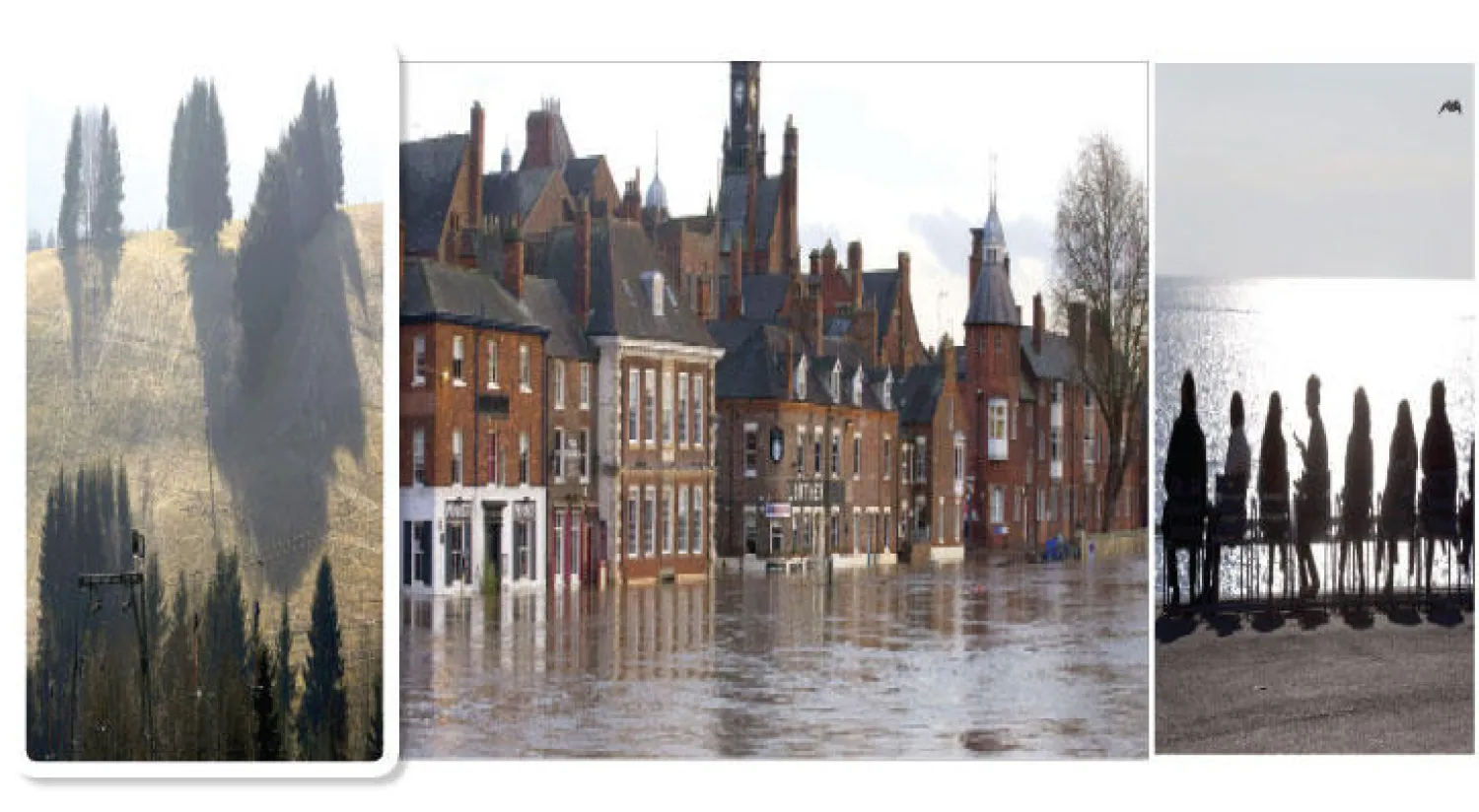 فرنسيون يستمتعون بدفء حرارة الشمس على الشاطىء في مدينة نيس بجنوب فرنسا (أ.ف.ب) - أدى فيضان نهر «أووز» في مدينة يورك الإنجليزية إلى غرق عشرات المساكن (أ.ف.ب) - منتجع تزلج في وينتربرغ على بعد 80 كيلومترا من مدينة دورتموند الألمانية وقد خلا تمامًا من الثلوج بسبب الطقس الدافئ (رويترز)