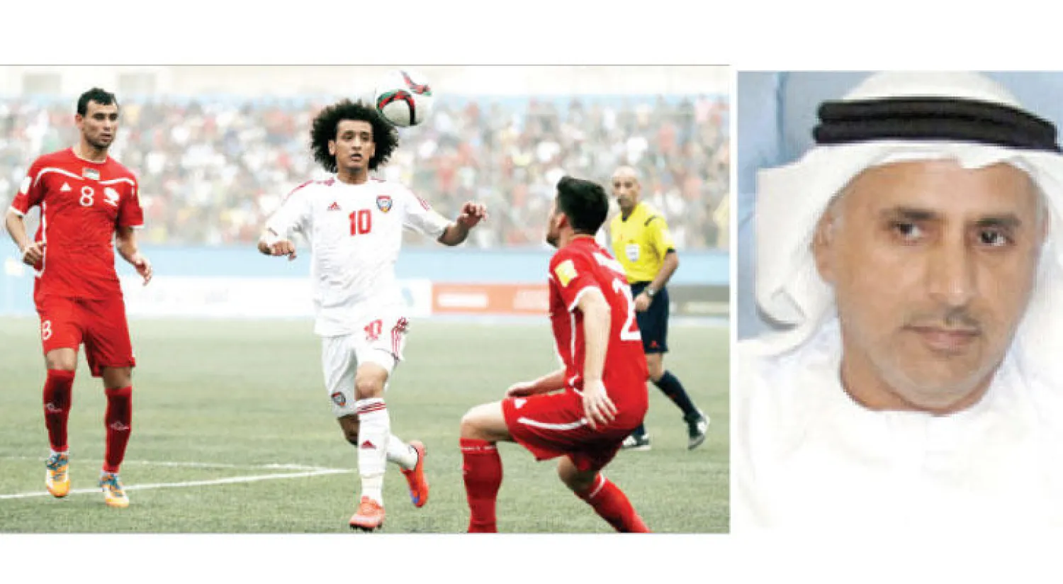 راشد الزعابي («الشرق الأوسط»)، من مباراة المنتخب الإماراتي ونظيره الفلسطيني في رام الله (أ.ف.ب)