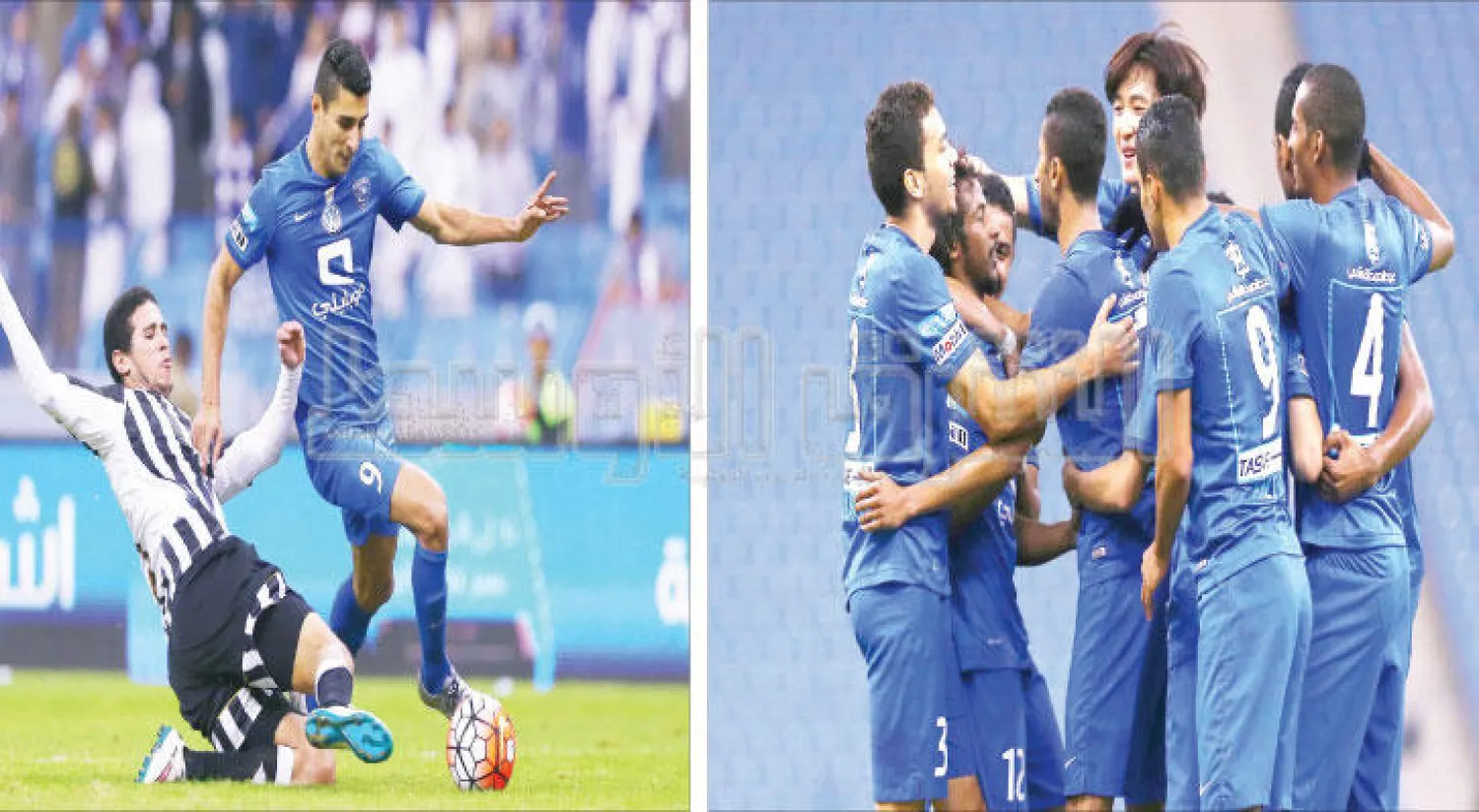 لاعبو الهلال يحتفلون بأحد أهدافهم في الشباب (تصوير: علي العريفي)، ألميدا يقود هجمة هلالية في مواجهة نصف النهائي أمس (تصوير: عبد العزيز النومان)