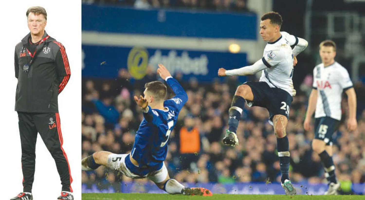 ديلي الي لاعب توتنهام (في الوسط) تألق أمام إيفرتون (أ.ف.ب)  -  فان غال الرجل المحير (رويترز)