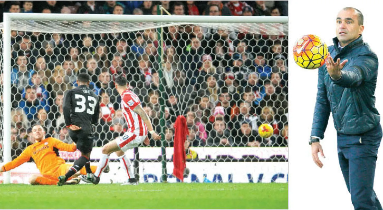 مارتينيز مدرب إيفرتون (رويترز)، غوردون أيب لاعب ليفربول يسجل في شباك ستوك هدف الفوز في ذهاب قبل النهائي (أ.ب)