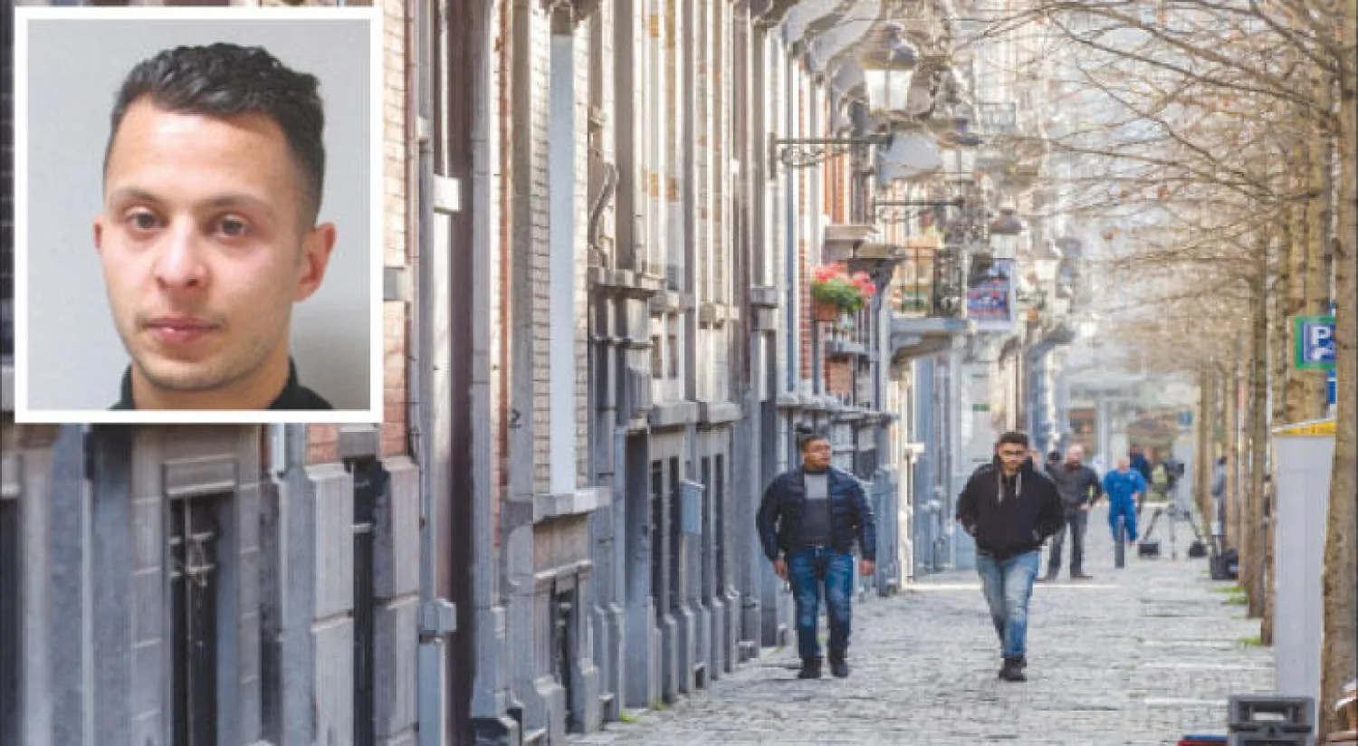 (في الإطار)  المطلوب الأمني الأول صلاح عبد السلام - الشرطة البلجيكية كشفت عن شقة في الطابق الثالث في حي شخاربيك ببروكسل وعثرت على بقايا مواد تستخدم في تصنيع المتفجرات حيث جرى تركيب الأحزمة الناسفة قبل نقلها إلى باريس لاستخدامها في تفجيرات نوفمبر الماضي (أ.ب)