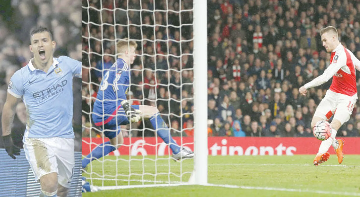 رامزي لاعب آرسنال يسدد في شباك سندرلاند (رويترز)  -  أغويرو تألق مع سيتي وسجل هدفا وصنع آخر (أ.ف.ب)