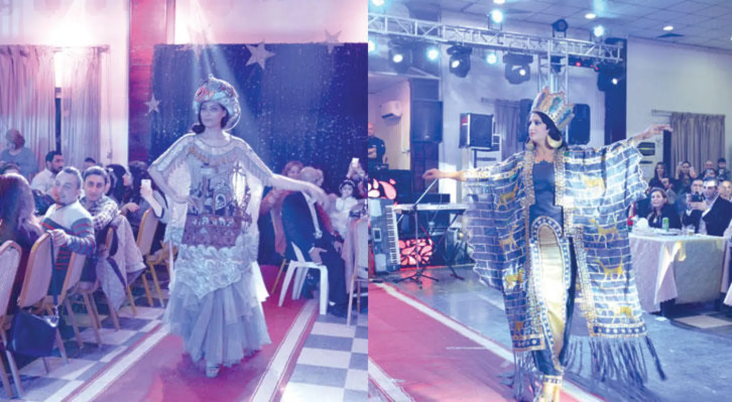 عارضتان تقدمان زيين مستلهمين من حضارة العراق القديمة (تصوير: بسام كاكا)