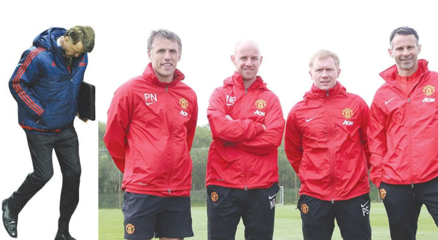 سكولز حين كان ضمن طاقم تدريب مانشستر يونايتد بقيادة غيغز  -  أوقات عصيبة قضاها فان غال  هذا الموسم