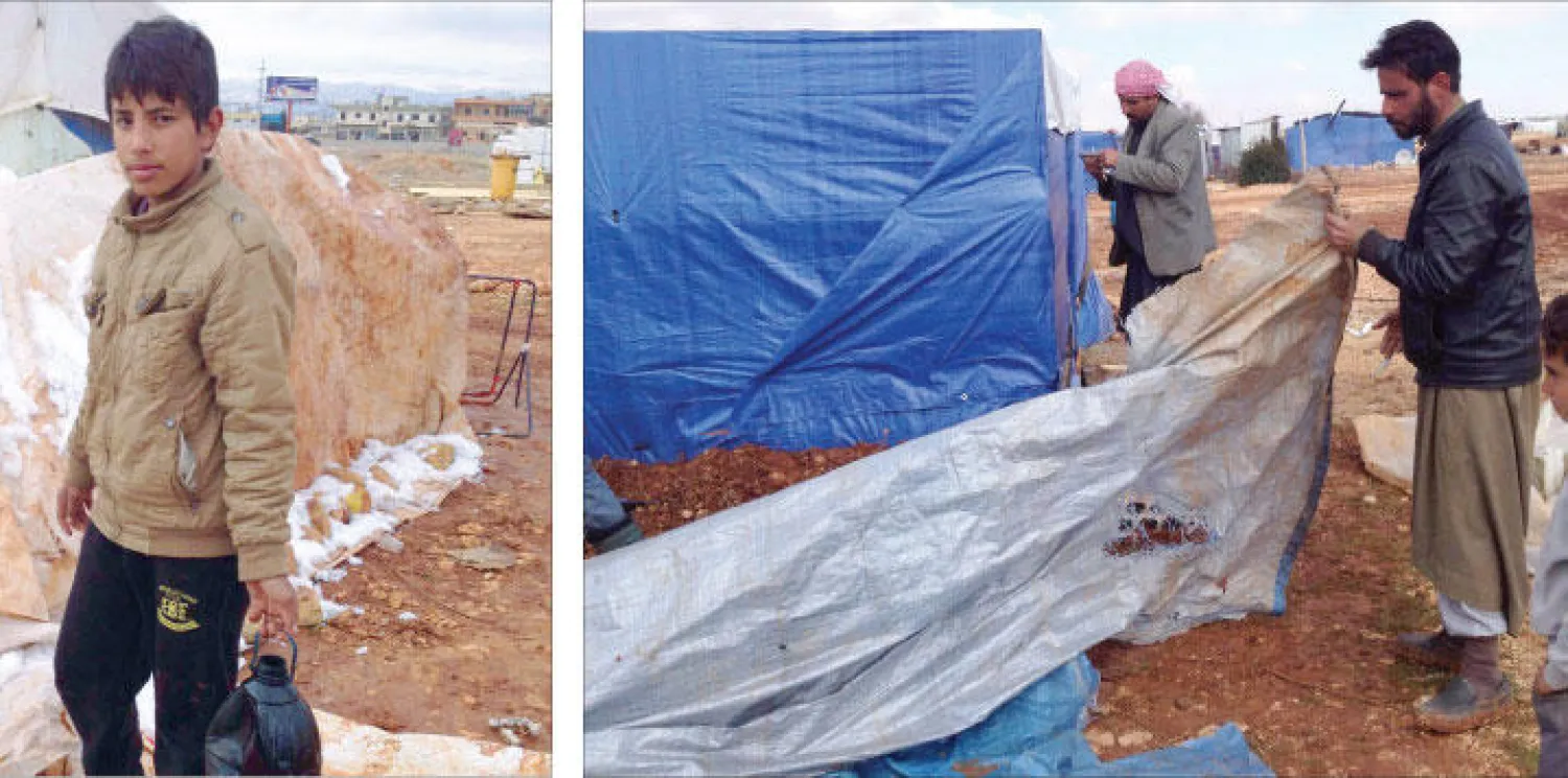 لاجئون سوريون في لبنان يحاولون مقاومة الطقس البارد ({الشرق الأوسط)