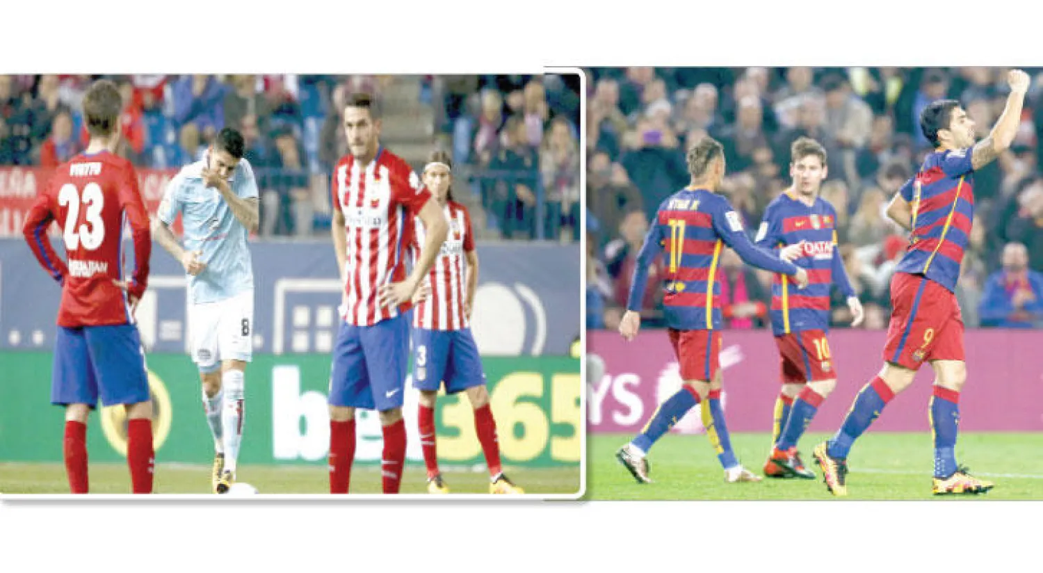 فرحة لاعبي برشلونة بعد التأهل للمربع الذهبي في كأس إسبانيا (رويترز) - أتليتكو يواجه برشلونة بقلب جريح عقب خروجه الموجع من بطولة كأس إسبانيا (رويترز)