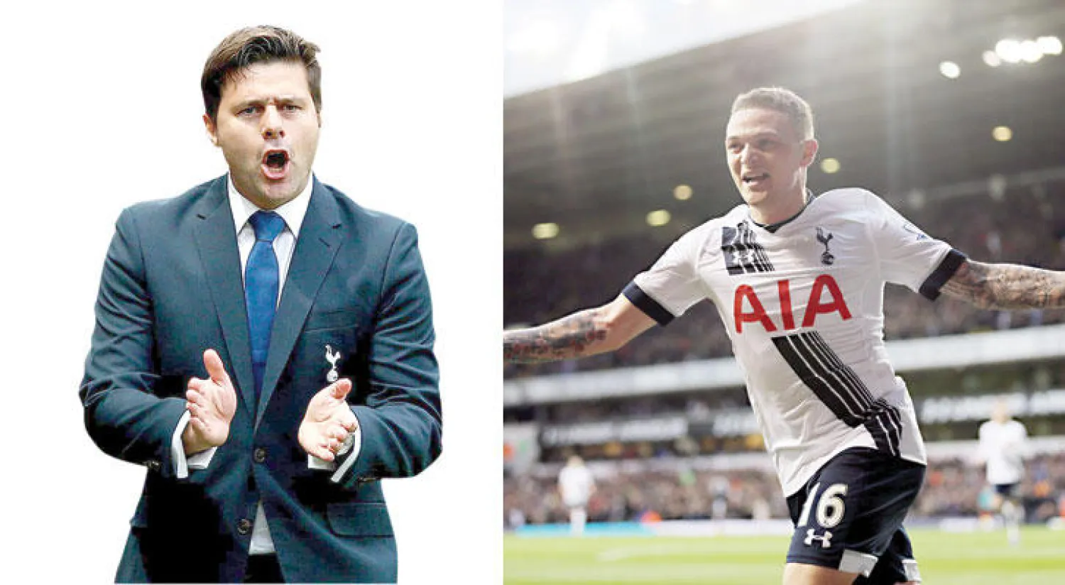 كيران تريبيير بعد إحرازه هدف فوز توتنهام على واتفورد في الجولة السابقة (إ.ب.أ)  -  بوكيتينو مدرب توتنهام الناجح