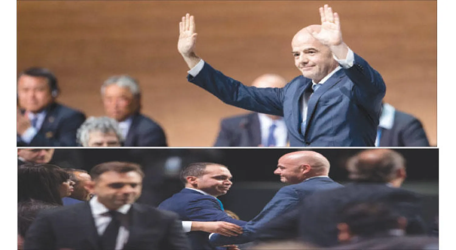 إينفانتينو يخلف بلاتر في رئاسة الفيفا (إ.ب.أ) -  إينفانتينو يتلقى التهاني من الأمير علي بن الحسين (إ.ب.أ)