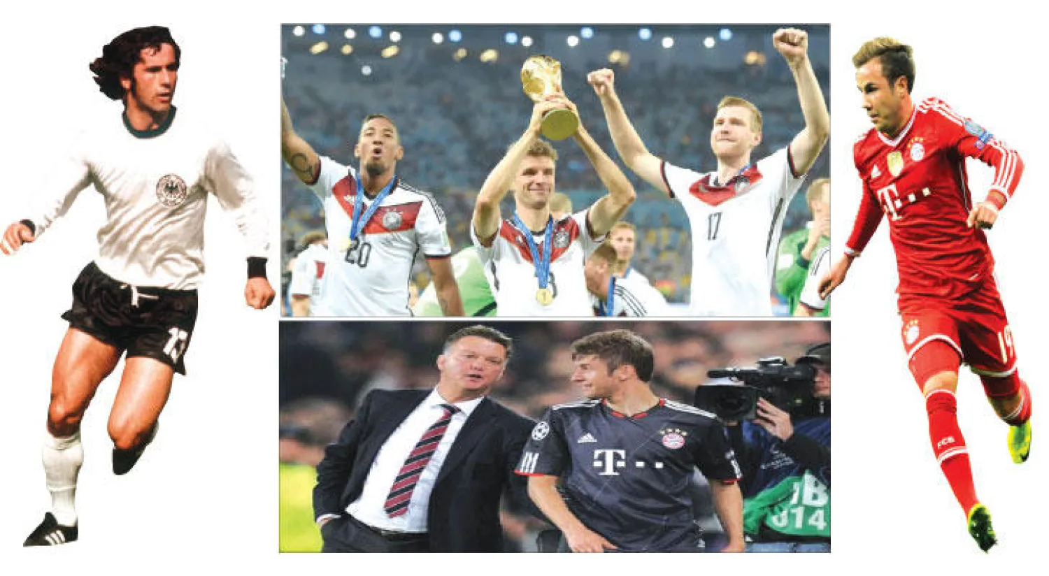 شبهوا توماس مولر بالاسطورة جيرد مولر - مولر لعب دورا مهماً في فوز ألمانيا بلقب مونديال 2014 - فان غال أشاد بمولر عندما درب بايرن - مولر هداف مونديال 2010 وثاني هدافي مونديال 2014