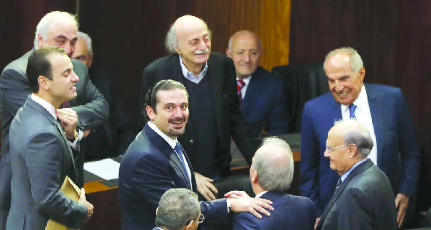 رئيس الوزراء اللبناني السابق سعد الحريري عقب الجلسة الـ 36 لانتخاب رئيس البلاد في مبنى البرلمان أمس (رويترز)