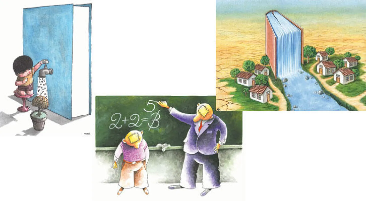 بعض اللوحات المشاركة في الملتقى والتي تناقش قضية التعليم