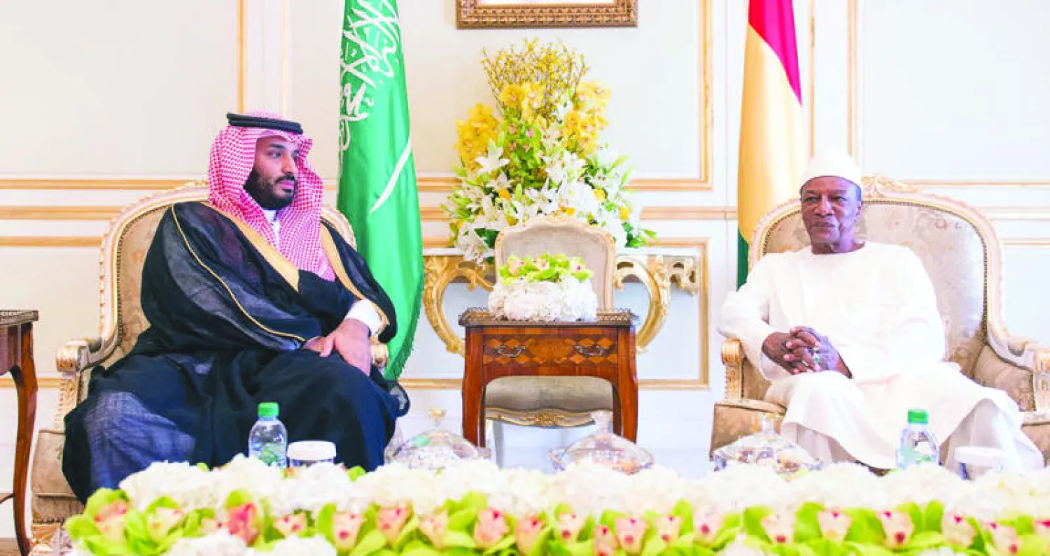 جانب من اللقاء الذي عقده الأمير محمد بن سلمان ولي ولي العهد مع الرئيس الغيني الزائر ألفا كوندي (واس)