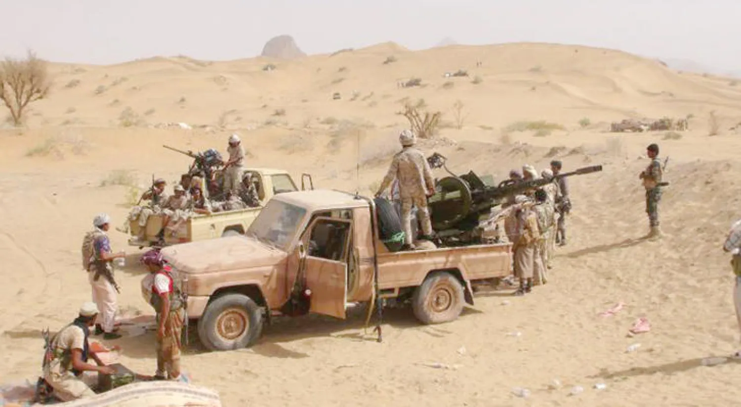 عناصر من المقاومة في إحدى جبهات بيحان (خاص بـ«الشرق الأوسط»)