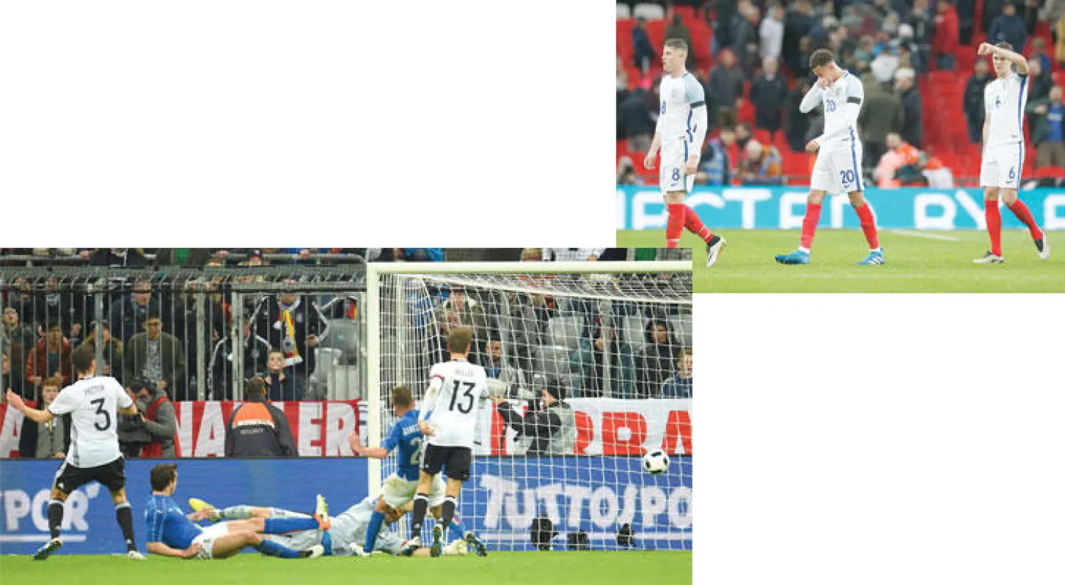 فرحة الإنجليز لم تستمر طويلا بالهزيمة من هولندا (رويترز)  -  جوناس هيكتور (يسار) يساهم في رباعية ألمانيا (إ.ب.أ)