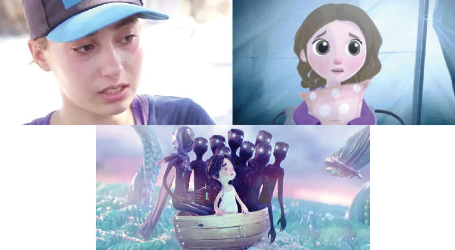 لقطة من «إيفين والوسادة» فيلم من ثلاثية «قصص غير خيالية» (يونيسيف)  -  الصبية إيفين السورية تروي قصة رحلتها من سوريا إلى اليونان (يونيسيف)  -  لقطة من أحد أفلام سلسلة «قصص غير خيالية» (يونيسيف)