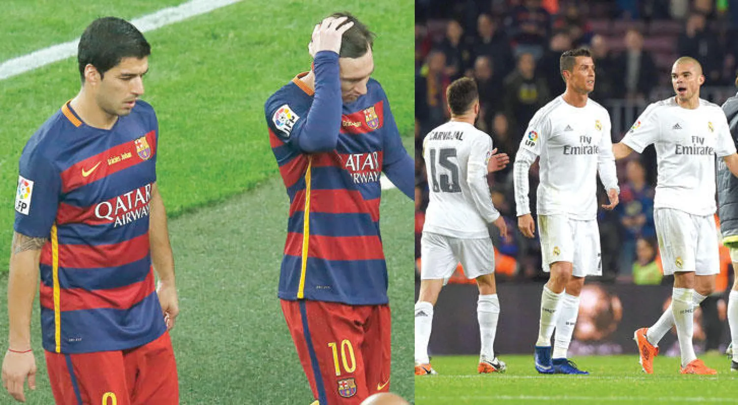 أفراح بين صفوف ريـال مدريد (أ.ف.ب)  -  أحزان ميسي وسواريز (أ.ف.ب)