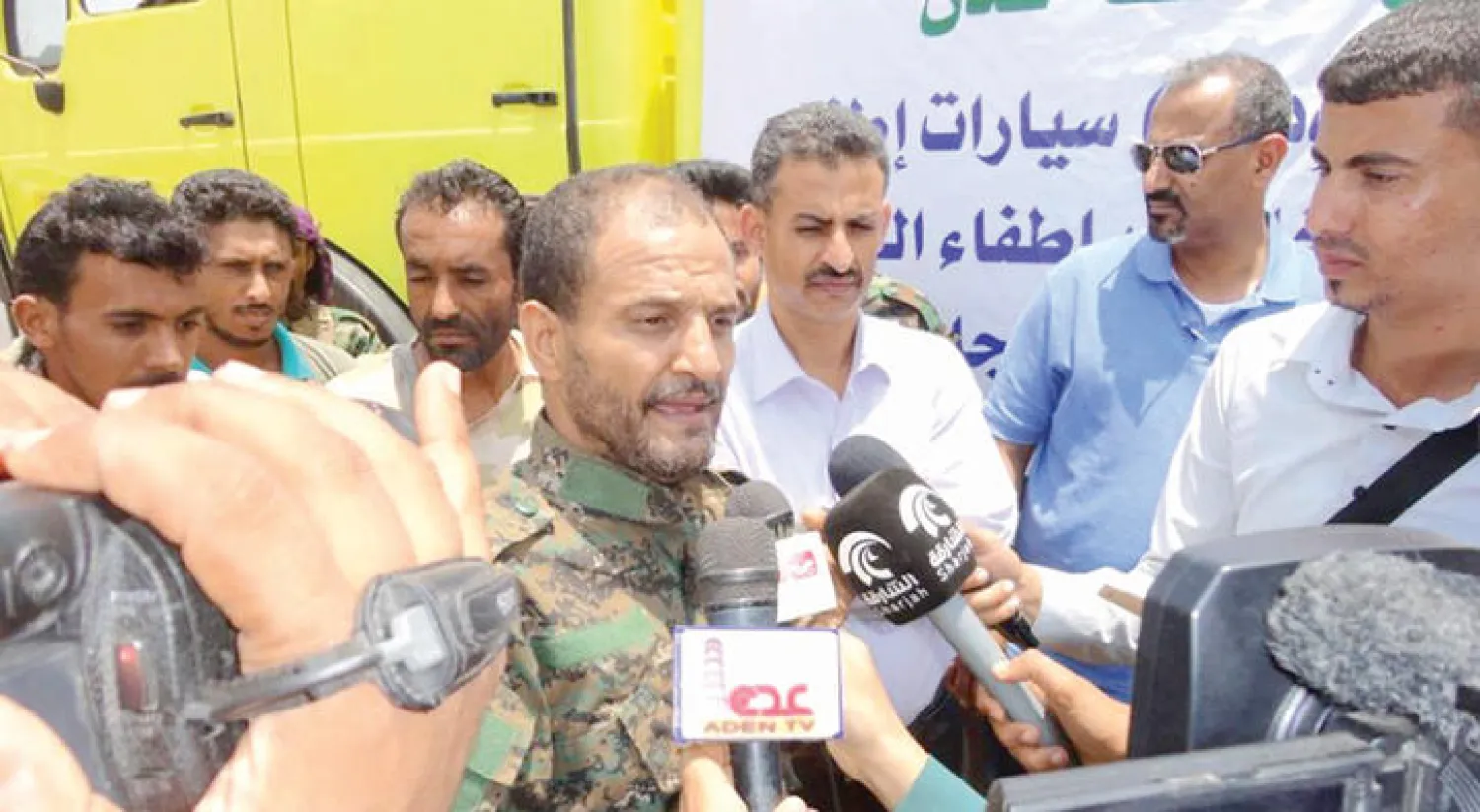 مدير شرطة عدن أثناء حديثه على هامش حفل تسلم معدات الإطفاء من الإمارات