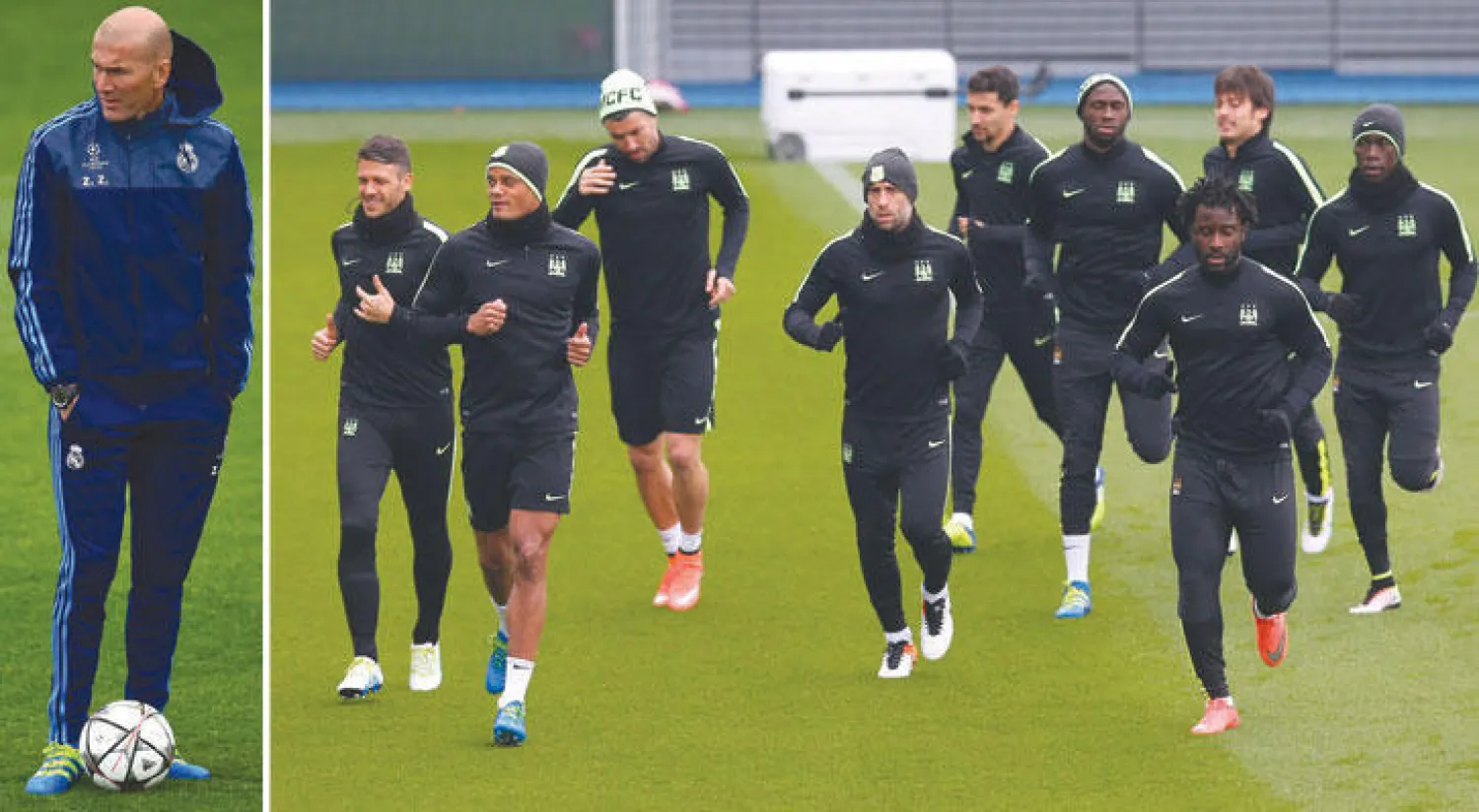 فريق مانشستر سيتي مكتمل الصفوف خلال التدريب الأخير قبل مواجهة سان جيرمان (رويترز)  -  زيدان مدرب الريـال أكد تحديه في مواجهة فولفسبورغ (أ.ف.ب)