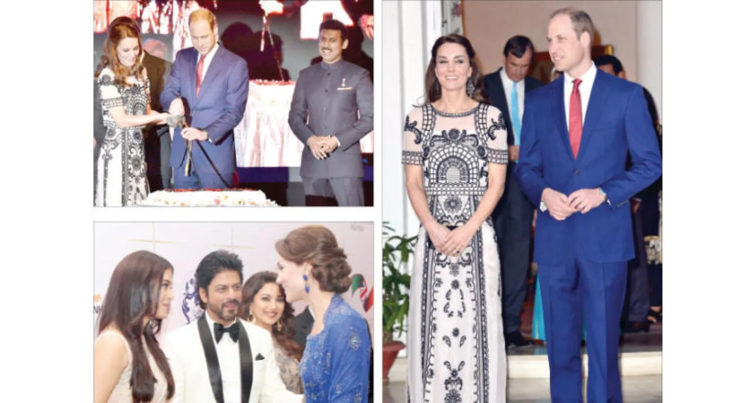 دوق ودوقة كامبردج يحضران احتفالا بعيد ملكة بريطانيا التسعين في نيودلهي و الدوق والدوقة خلال الاحتفال بعيد الملكة التسعين بحضور وزير الإعلام الهندي  و دوقة كامبردج كيت تلتقي بممثل بوليوود شاروخان والممثلة اشواريا راي في فندق التاج في مومباي (إ.ب.أ)