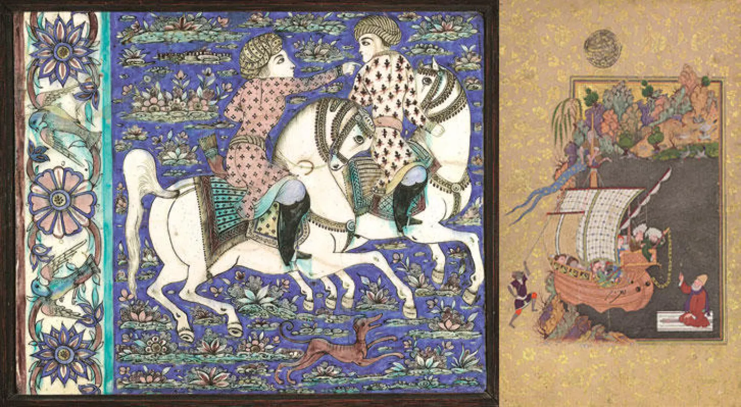 منمنمة تعود لعام 1600 للخطاط الحسين الخطيب   -  لوحة من الخزف تعود للقرن الـ19