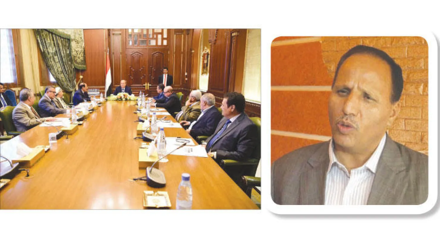 عبد العزيز جباري - الرئيس عبد ربه منصور هادي لدى اجتماعه بمستشاريه أمس بحضور نائبه ورئيس مجلس الوزراء (سبأ)