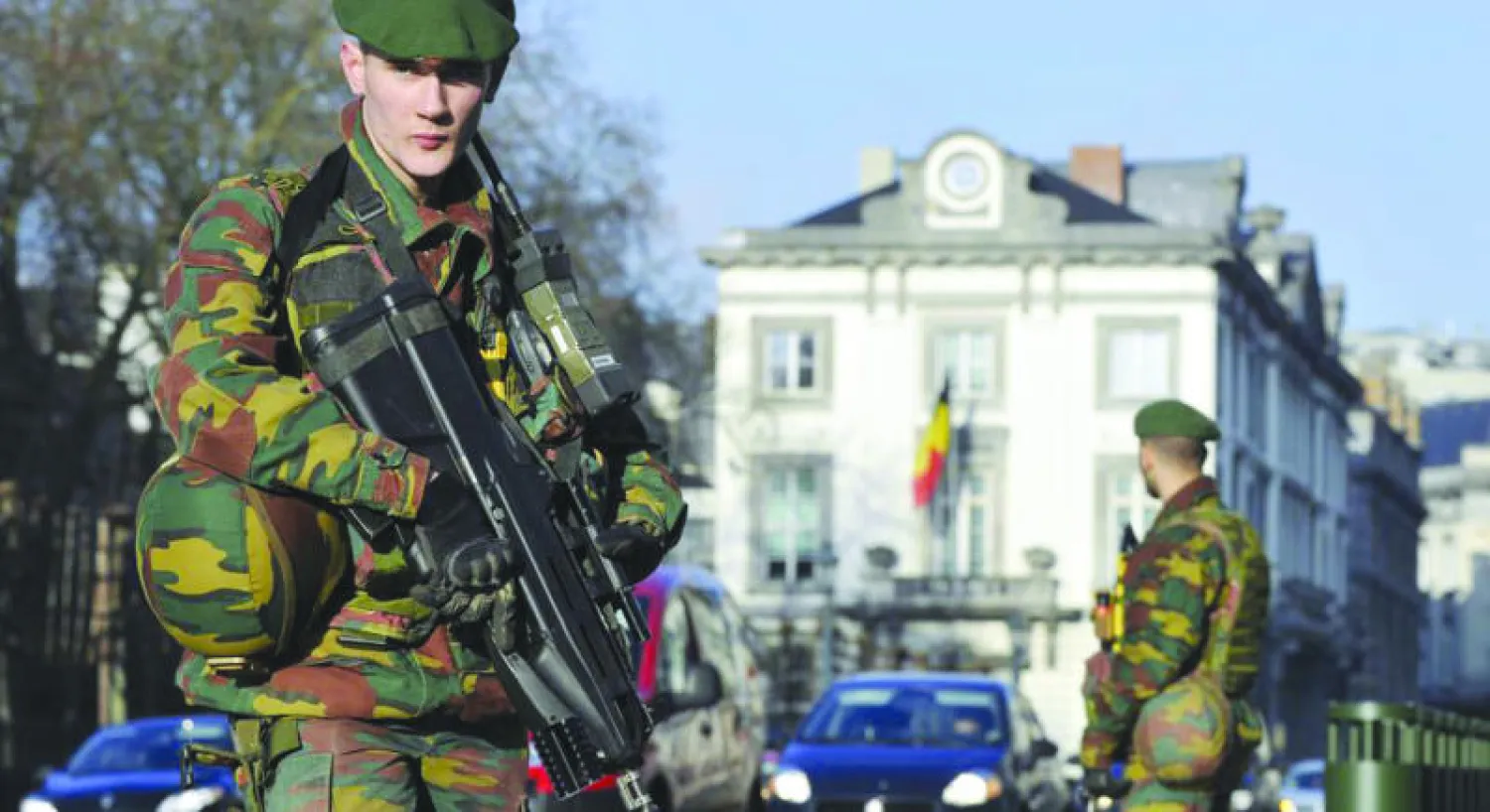 انتشار أمني في العاصمة البلجيكية عقب تفجيرات بروكسل في  22 مارس الماضي («الشرق الأوسط»)