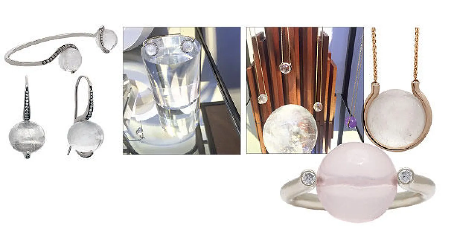 من مجموعتها الأخيرة و من المجموعة التي استعرضتها مؤخرًا في غاليري «دافيد جيل» في لندن و خاتم مبتكر و أقراط أذن من مجموعتها الأخيرة