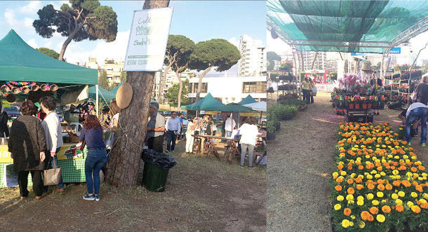 بعض زوار معرض «الحدائق وربيع 2016» يتجمعون في جناح «سوق الطيّب» للمنتجات والأطباق اللبنانية ({الشرق الأوسط})